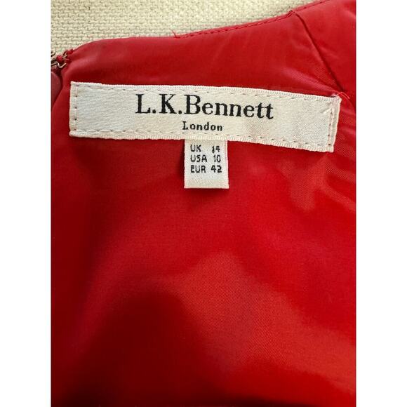 LK BENNETT POCO SALSA RED CAP SLEEVE STRETCH KNEE LENGTH DRESS SIZE 10 - Picture 10 of 10